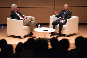 Sean McDonough, an SU alumnus and ESPN broadcaster, addressed a group of students in Newhouse on Tuesday night.