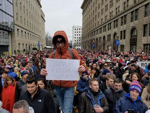 Elliot Carlson, a sophomore at the State University of New York College of Environmental Science and Forestry, protested President Donald Trump at the National Mall on Friday following his inauguration.